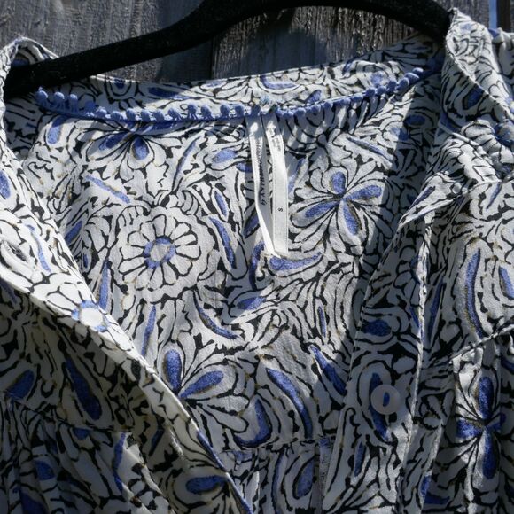 Anthropologie Breezy Lounge Romper Shorts Blue Floral Short Sleeve Small Modal - Picture 4 of 9